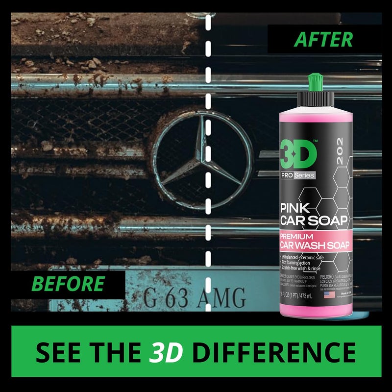 3D Pink Car Soap - 16 oz |pH Neutral Car Wash Soap with High Suds & Cherry Scent | Scratch-Free, High Gloss Shine | Safe on Wax & Sealants | Weekly Car Care - Image 2